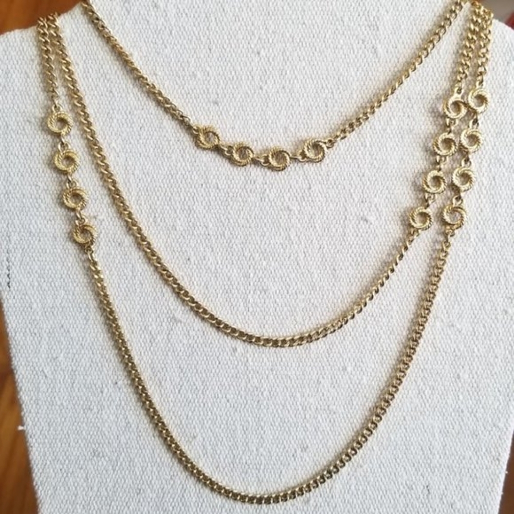 Monet Necklace Gold Tone Opera Length Chain with Small Rope Circles
